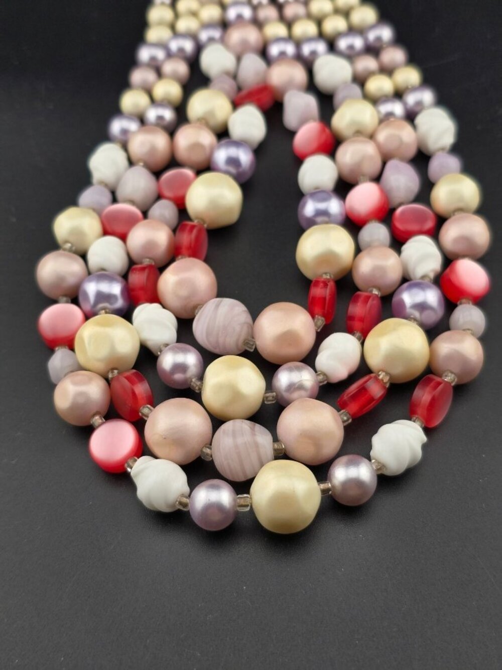Pastel and Red Multi-Strand Beaded Necklace 16" Inch Length Japan - Picture 4 of 8